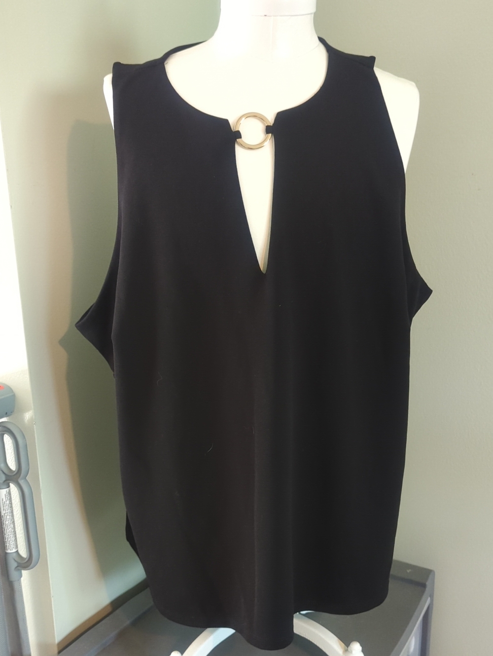 INC International Concepts Black Sleeveless Tank with Gold Ring Detail